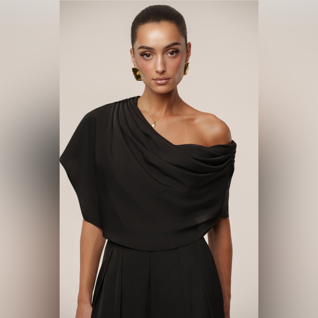 Jluxlabel Black One-Shoulder Draped Top